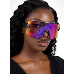 Visor Shades Women XXL Oversized Shield Sunglasses Iridescent Multi Mirror Lens